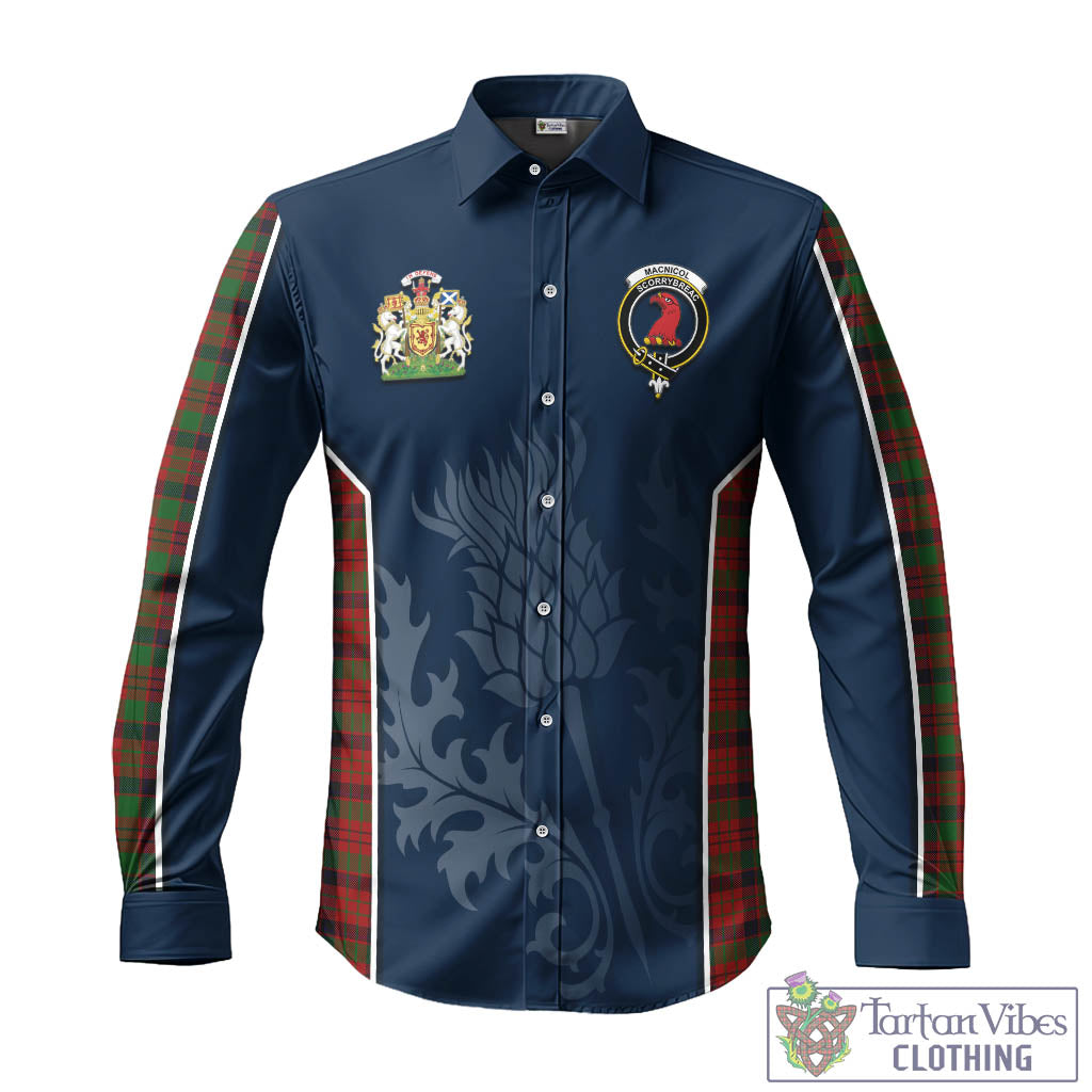 Tartan Vibes Clothing MacNicol Tartan Long Sleeve Button Up Shirt with Family Crest and Scottish Thistle Vibes Sport Style