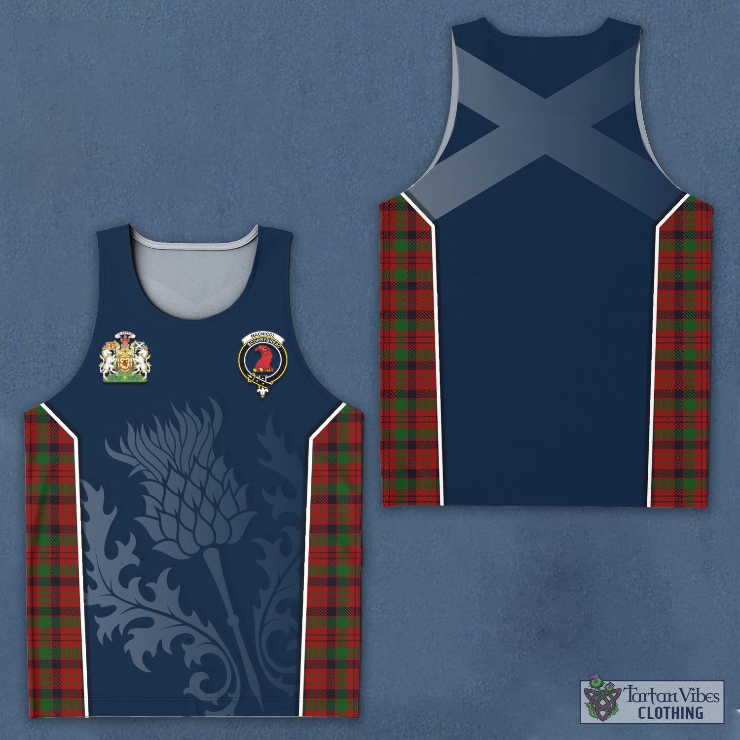 Tartan Vibes Clothing MacNicol Tartan Men's Tanks Top with Family Crest and Scottish Thistle Vibes Sport Style