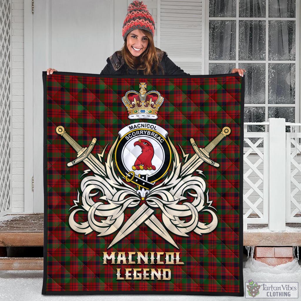 Tartan Vibes Clothing MacNicol Tartan Quilt with Clan Crest and the Golden Sword of Courageous Legacy