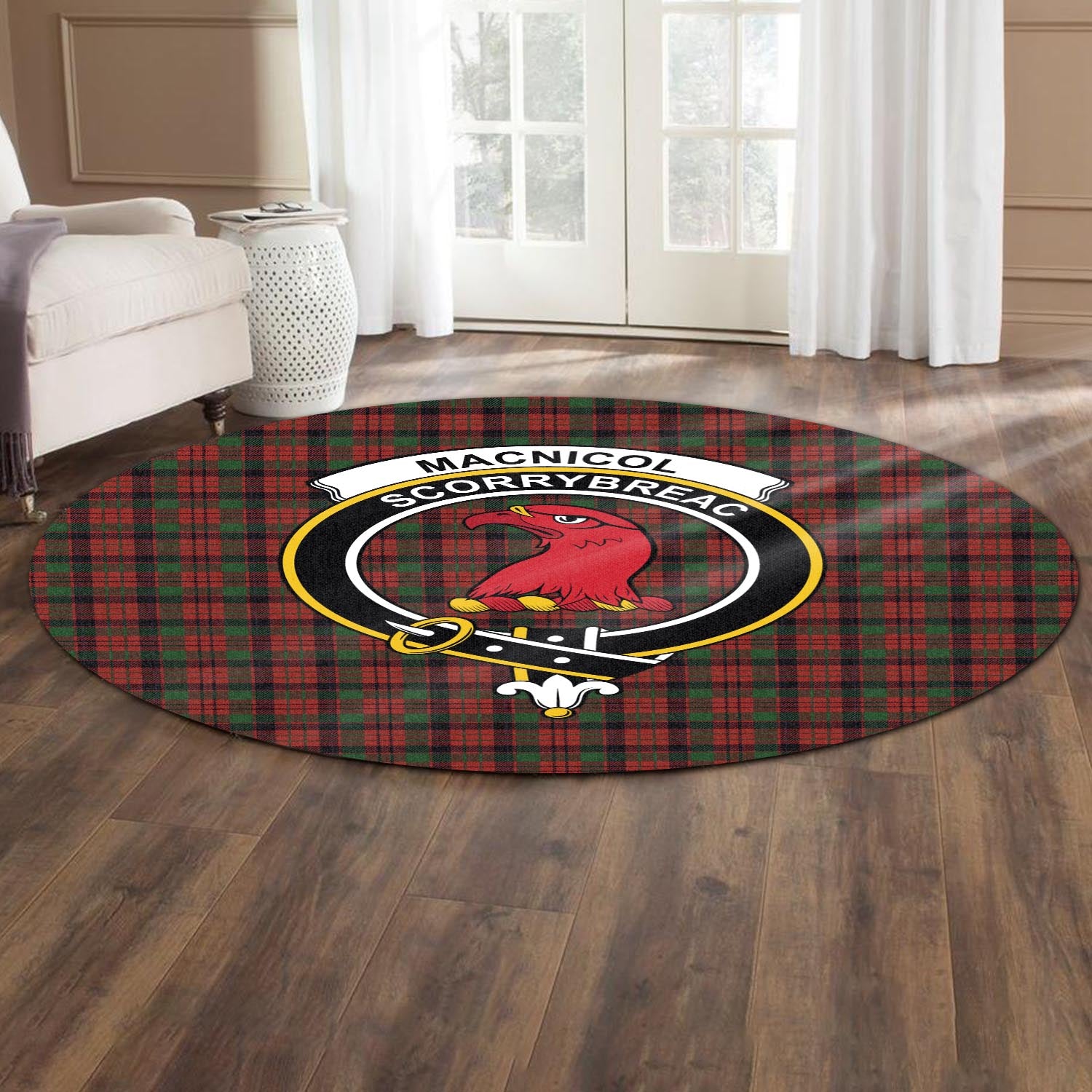 macnicol-tartan-round-rug-with-family-crest