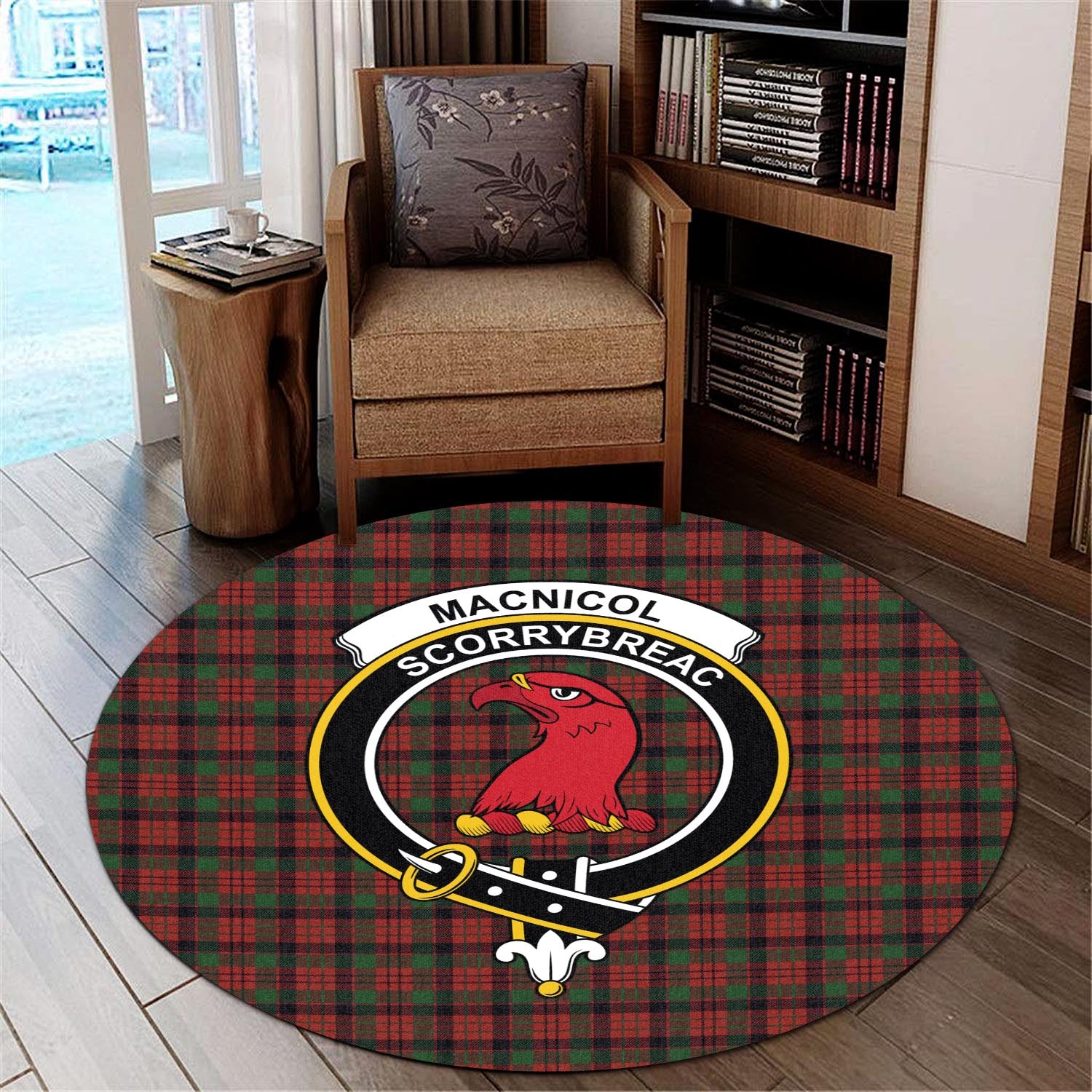 macnicol-tartan-round-rug-with-family-crest