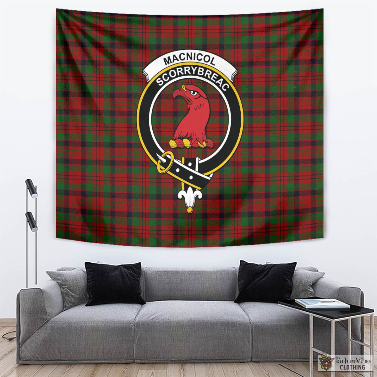 Tartan Vibes Clothing MacNicol Tartan Tapestry Wall Hanging and Home Decor for Room with Family Crest