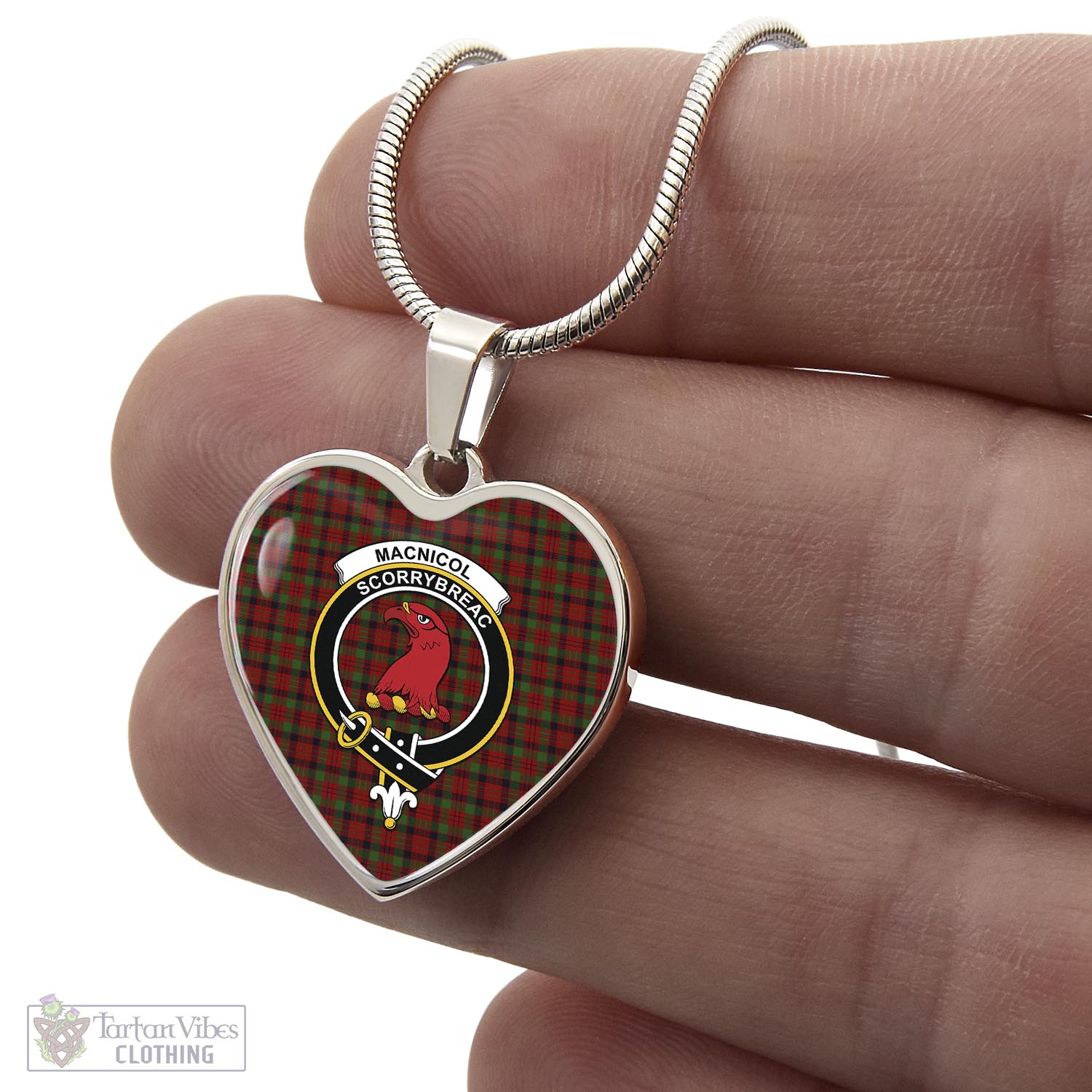 Tartan Vibes Clothing MacNicol Tartan Heart Necklace with Family Crest