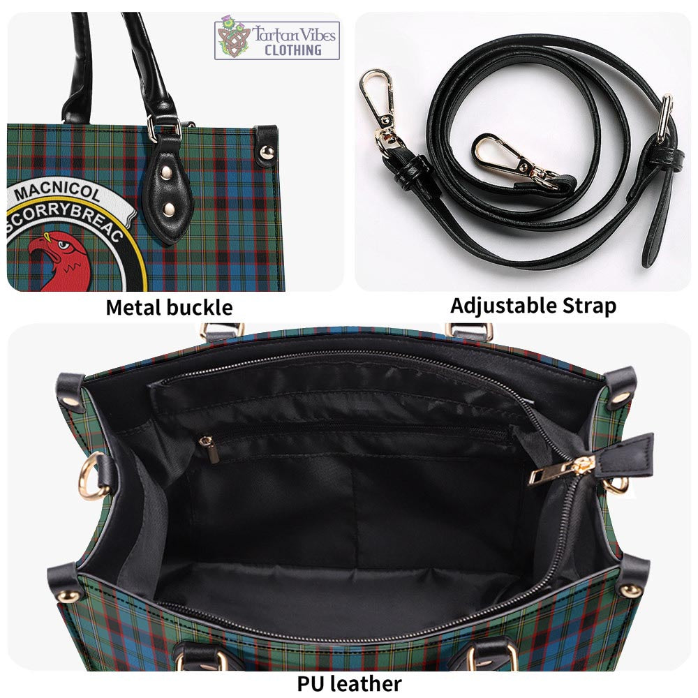 Tartan Vibes Clothing MacNicol Hunting Tartan Luxury Leather Handbags with Family Crest