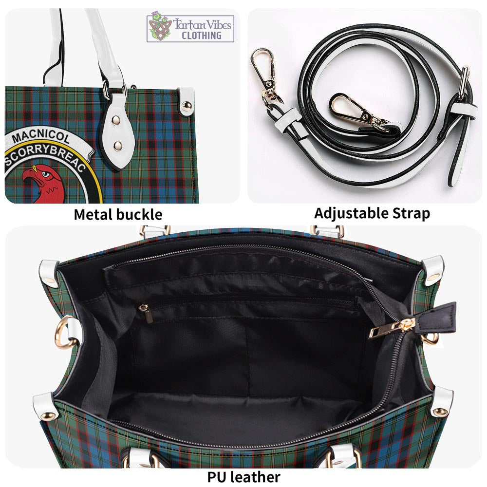 Tartan Vibes Clothing MacNicol Hunting Tartan Luxury Leather Handbags with Family Crest