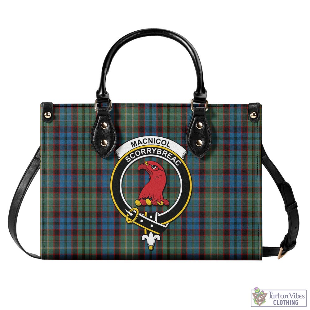 Tartan Vibes Clothing MacNicol Hunting Tartan Luxury Leather Handbags with Family Crest