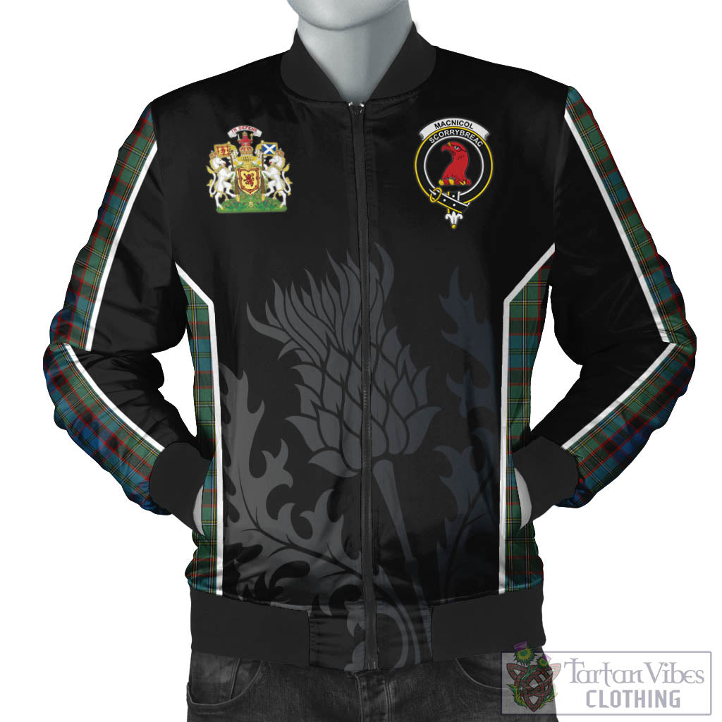 Tartan Vibes Clothing MacNicol Hunting Tartan Bomber Jacket with Family Crest and Scottish Thistle Vibes Sport Style