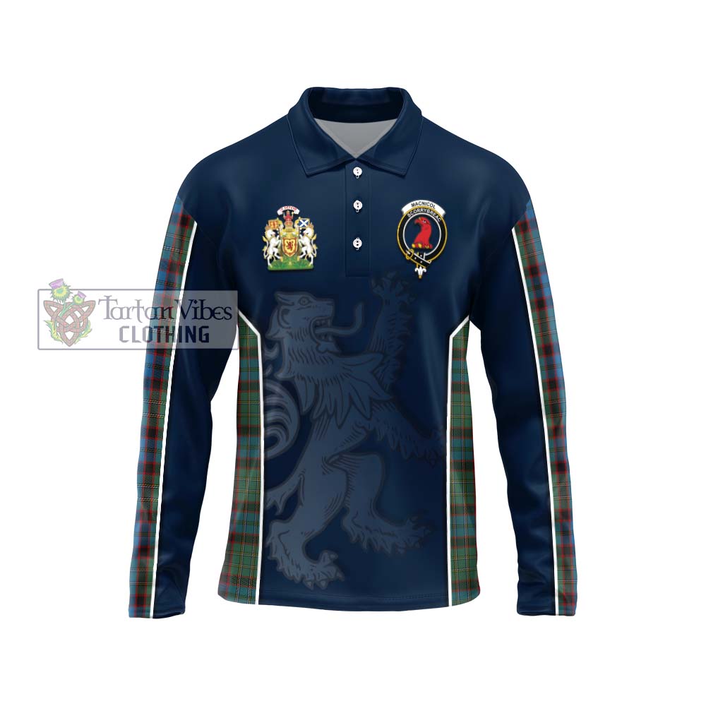 MacNicol Hunting Tartan Long Sleeve Polo Shirt with Family Crest and Lion Rampant Vibes Sport Style Unisex - Tartan Vibes Clothing