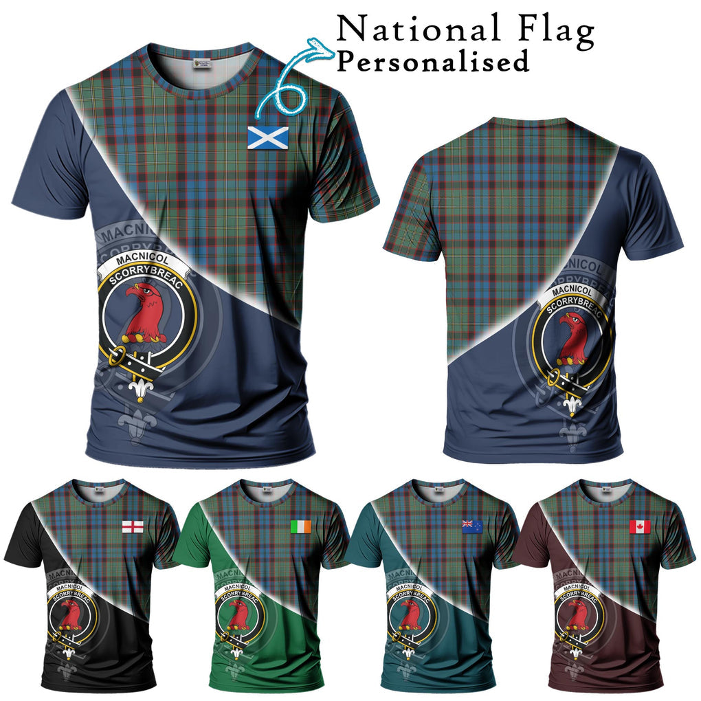 MacNicol Hunting Tartan T-Shirt with Personalised National Flag and Family Crest Half Style Kid's Shirt - Tartanvibesclothing Shop