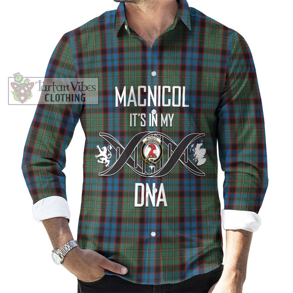 MacNicol Hunting Tartan Long Sleeve Button Shirt with Family Crest DNA In Me Style Men's Shirt S - Tartanvibesclothing Shop