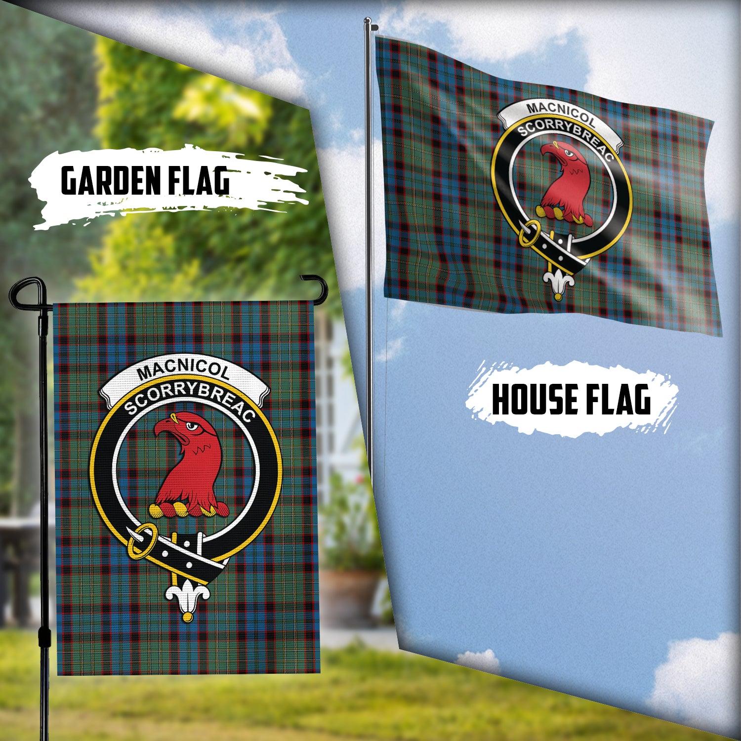 MacNicol Hunting Tartan Flag with Family Crest Garden Flag (Vertical) - Tartan Vibes Clothing