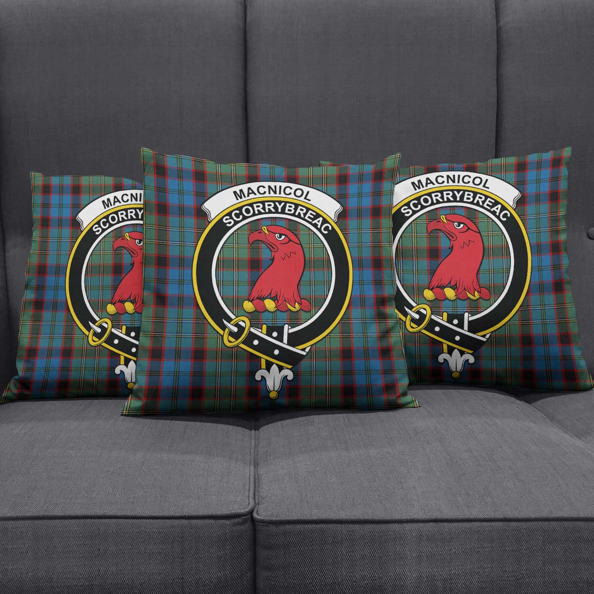 MacNicol Hunting Tartan Pillow Cover with Family Crest Square Pillow Cover - Tartanvibesclothing