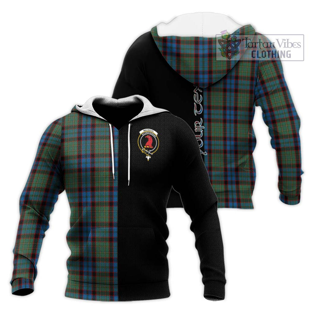 MacNicol Hunting Tartan Knitted Hoodie with Family Crest and Half Of Me Style Unisex Knitted Pullover Hoodie - Tartanvibesclothing Shop