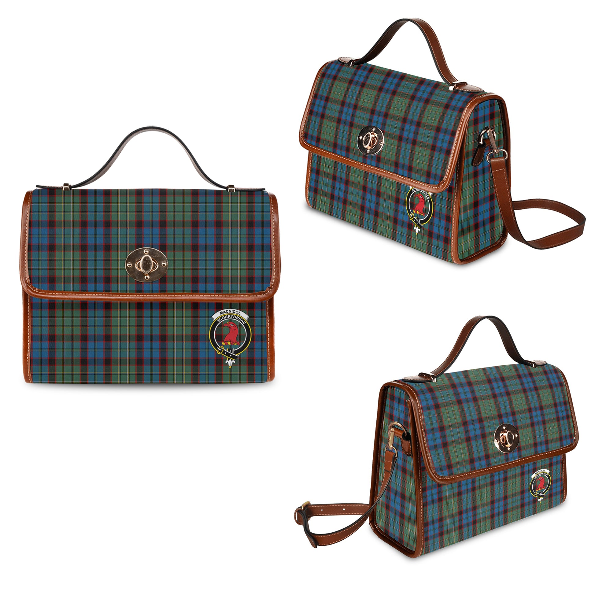 macnicol-hunting-tartan-leather-strap-waterproof-canvas-bag-with-family-crest