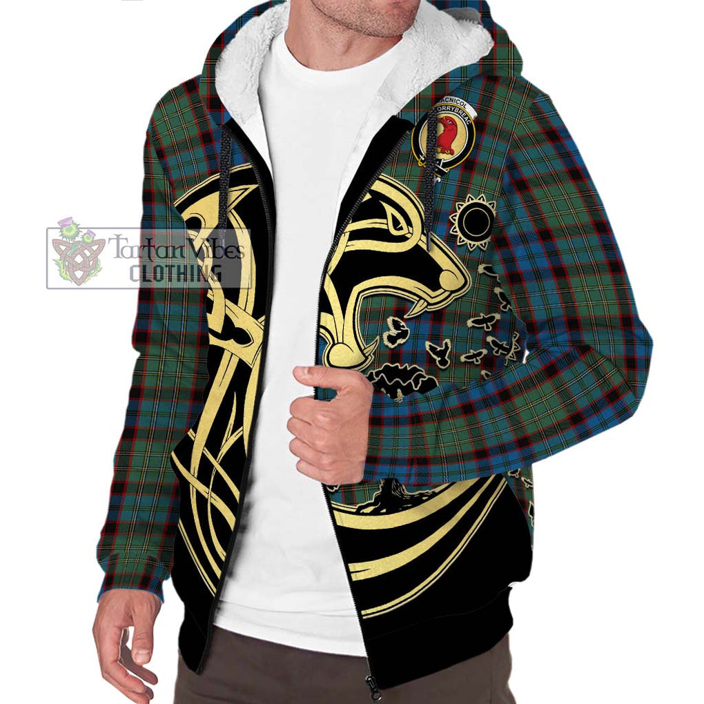 MacNicol Hunting Tartan Sherpa Hoodie with Family Crest Celtic Wolf Style Unisex S - Tartan Vibes Clothing