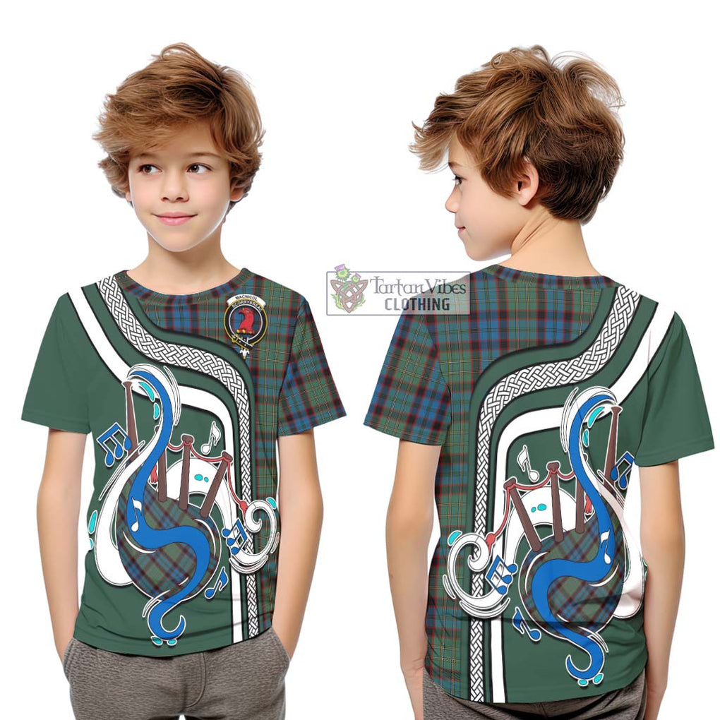 Tartan Vibes Clothing MacNicol Hunting Tartan Kid T-Shirt with Epic Bagpipe Style