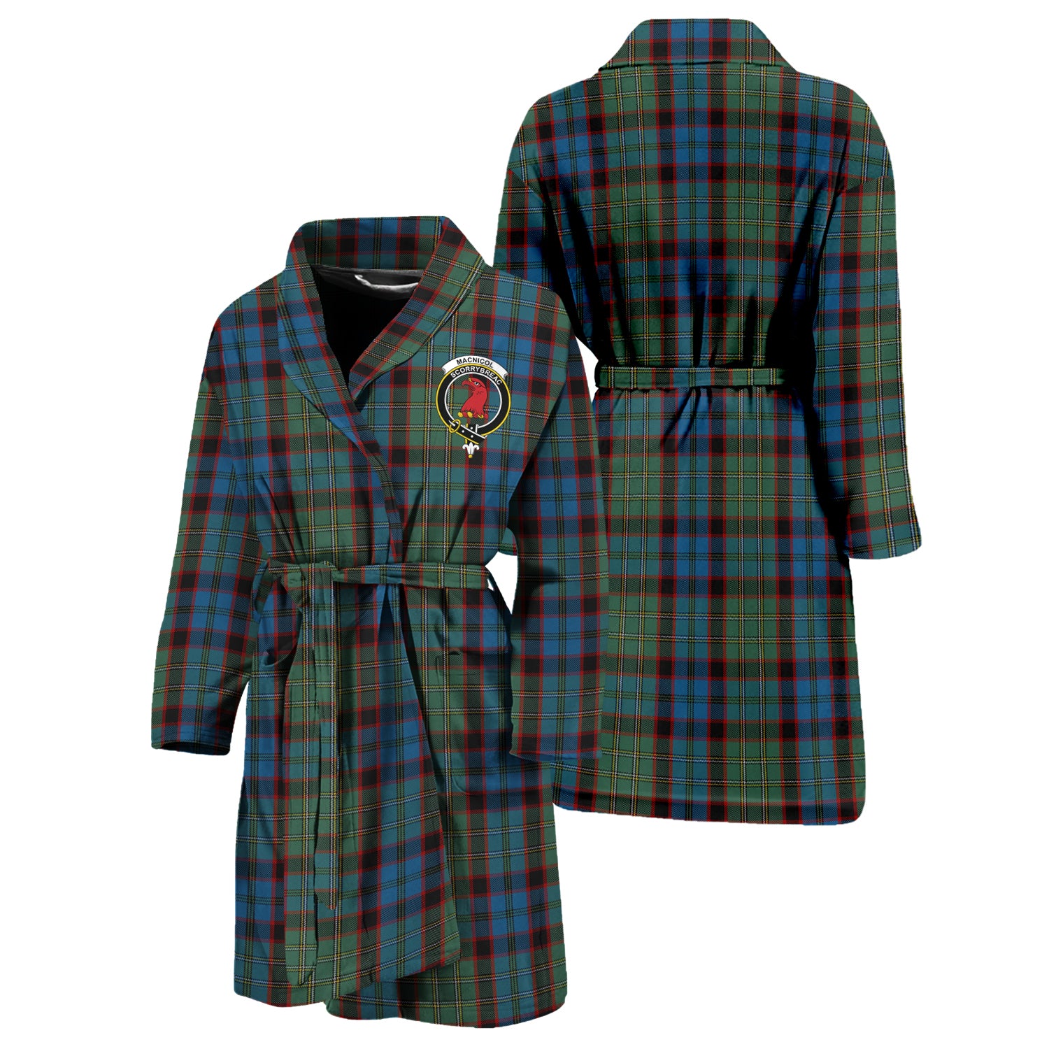 MacNicol Hunting Tartan Bathrobe with Family Crest Unisex S - Tartan Vibes Clothing