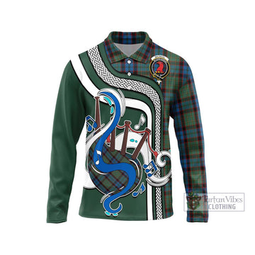 MacNicol Hunting Tartan Long Sleeve Polo Shirt with Epic Bagpipe Style