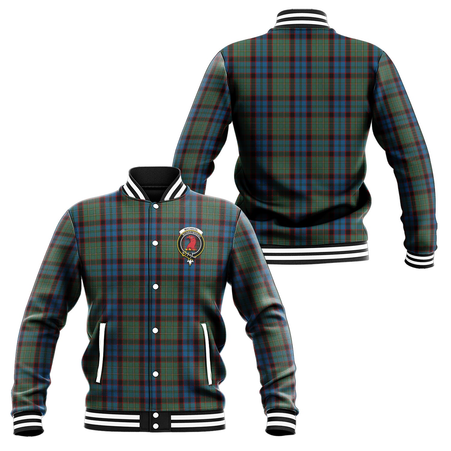 MacNicol Hunting Tartan Baseball Jacket with Family Crest Unisex - Tartan Vibes Clothing