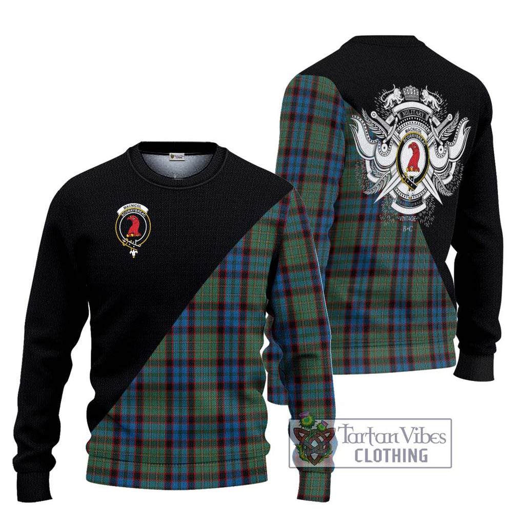 MacNicol Hunting Tartan Knitted Sweater with Family Crest and Military Logo Style Unisex - Tartanvibesclothing Shop