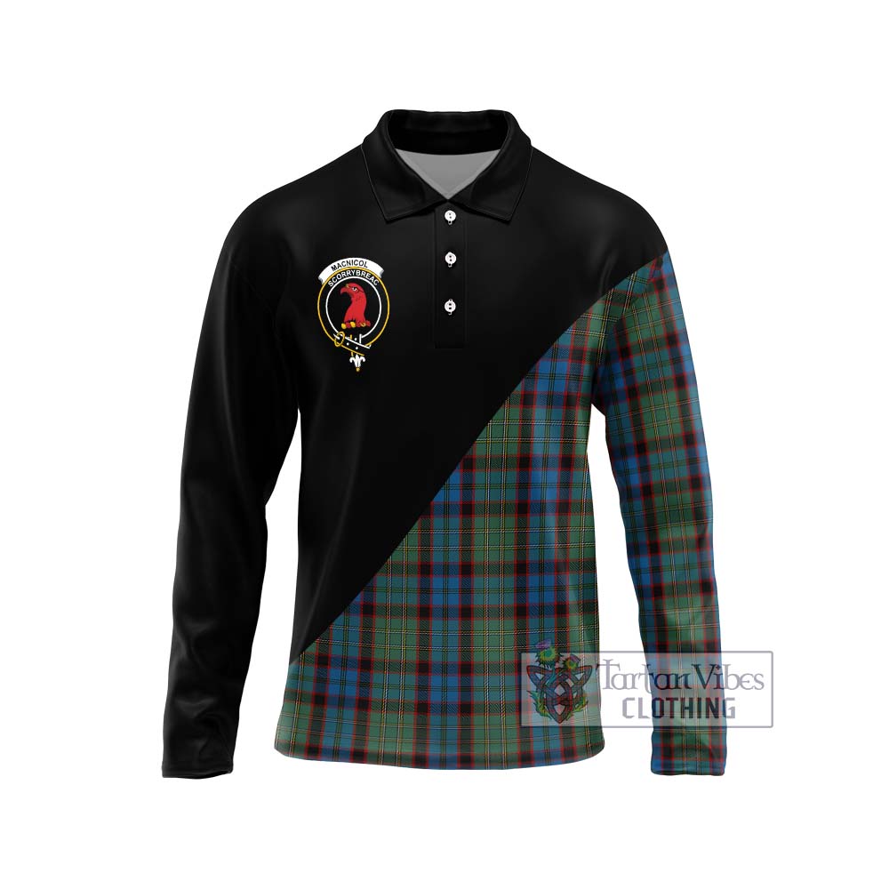 MacNicol Hunting Tartan Long Sleeve Polo Shirt with Family Crest and Military Logo Style Unisex - Tartanvibesclothing Shop