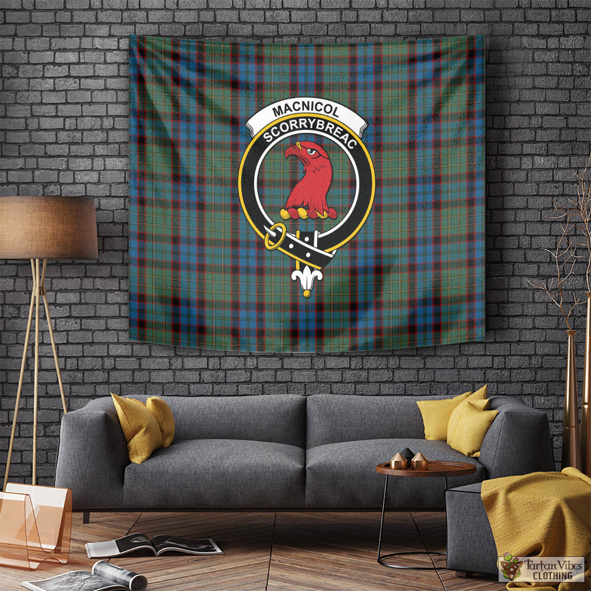 Tartan Vibes Clothing MacNicol Hunting Tartan Tapestry Wall Hanging and Home Decor for Room with Family Crest