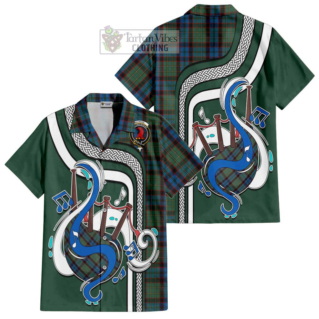 MacNicol Hunting Tartan Short Sleeve Button Shirt with Epic Bagpipe Style Kid - Tartanvibesclothing Shop