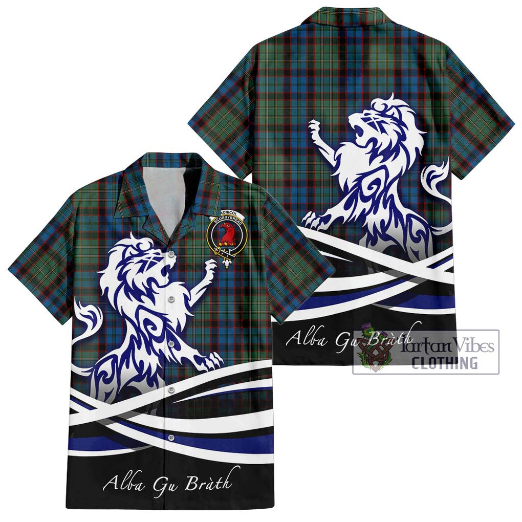 MacNicol Hunting Tartan Short Sleeve Button Shirt with Alba Gu Brath Regal Lion Emblem Kid - Tartanvibesclothing Shop