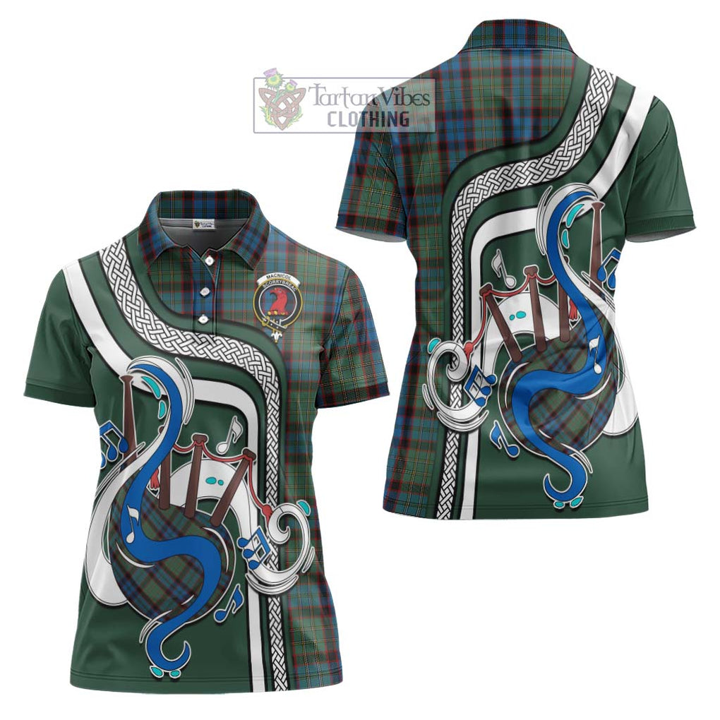 MacNicol Hunting Tartan Women's Polo Shirt with Epic Bagpipe Style Women - Tartanvibesclothing Shop