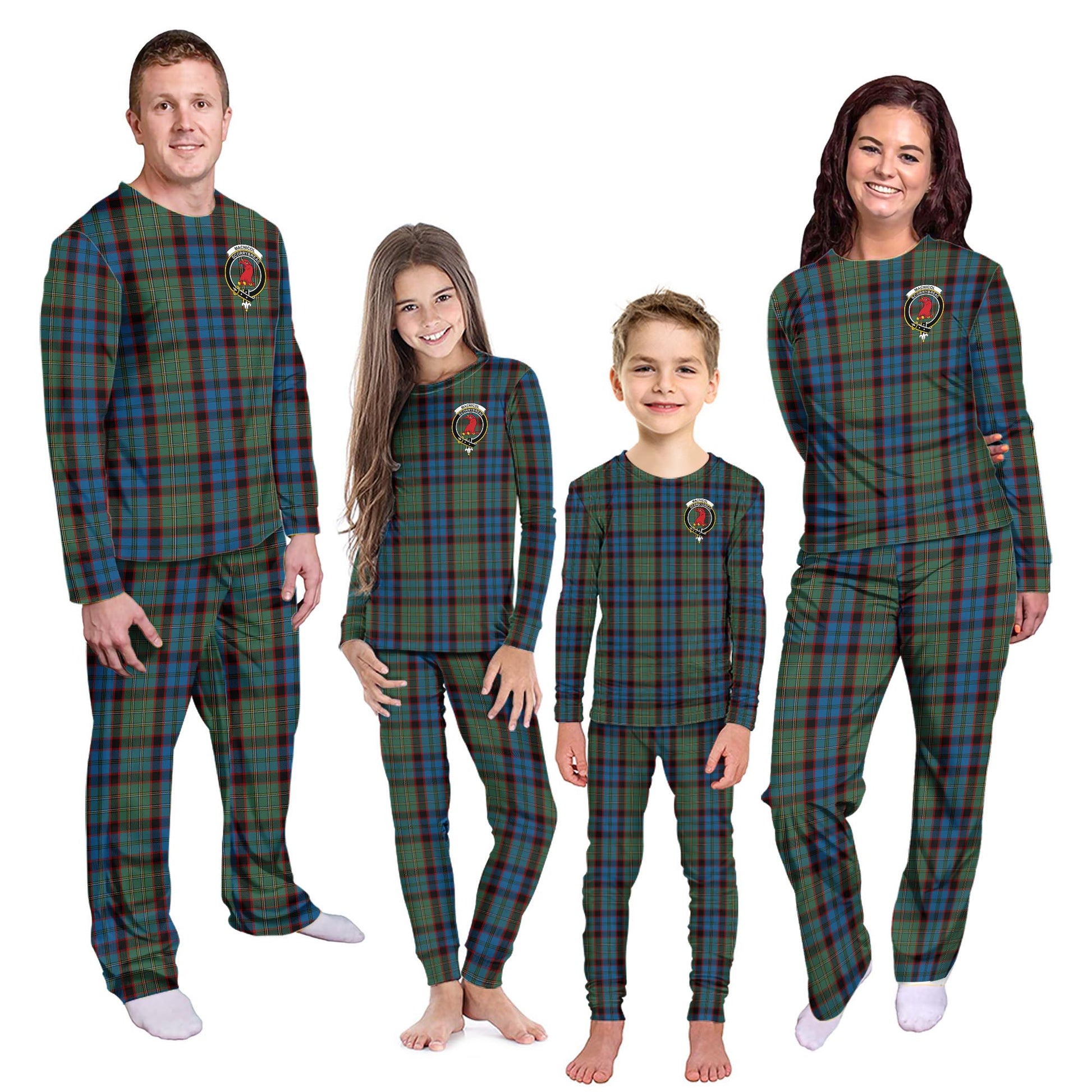 MacNicol Hunting Tartan Pajamas Family Set with Family Crest - Tartanvibesclothing