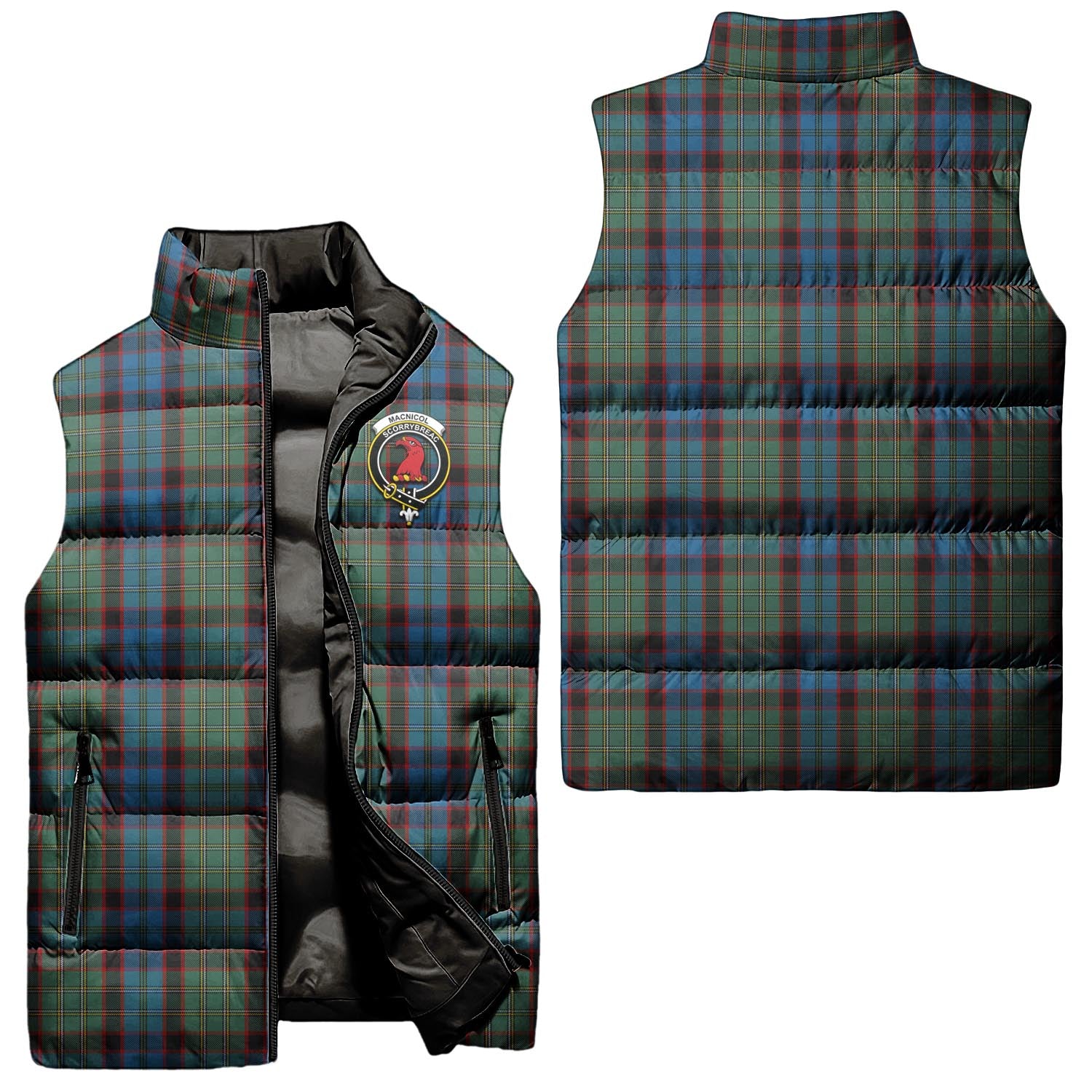 MacNicol Hunting Tartan Sleeveless Puffer Jacket with Family Crest Unisex - Tartanvibesclothing