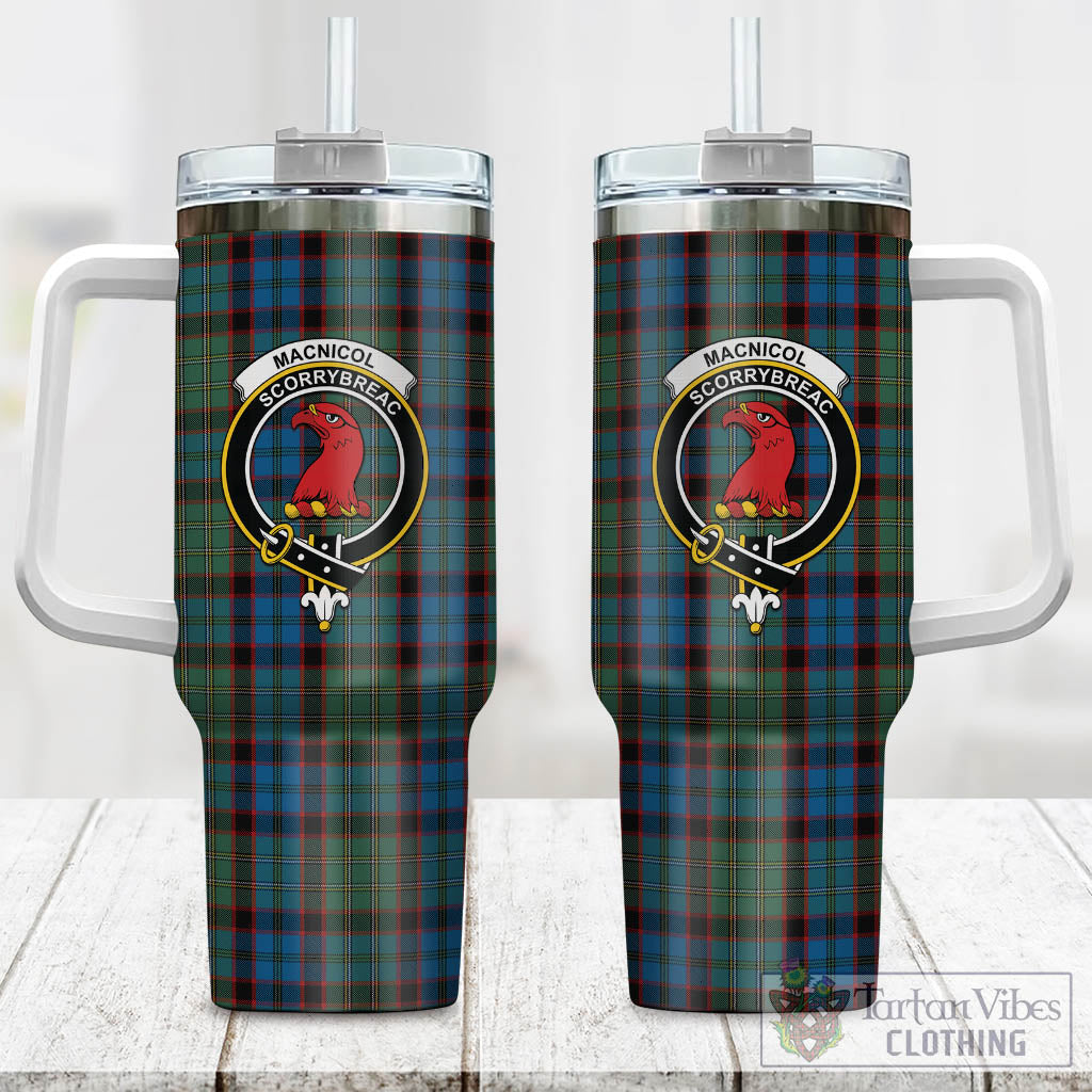 Tartan Vibes Clothing MacNicol Hunting Tartan and Family Crest Tumbler with Handle