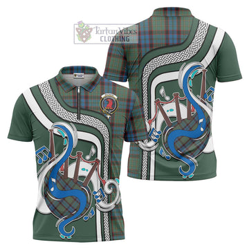 MacNicol Hunting Tartan Zipper Polo Shirt with Epic Bagpipe Style