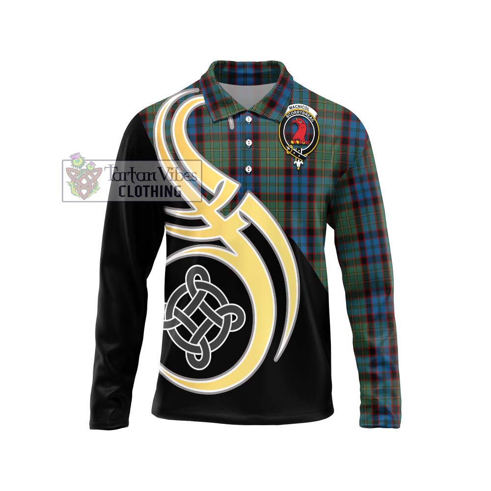 MacNicol Hunting Tartan Long Sleeve Polo Shirt with Family Crest and Celtic Symbol Style Unisex - Tartan Vibes Clothing