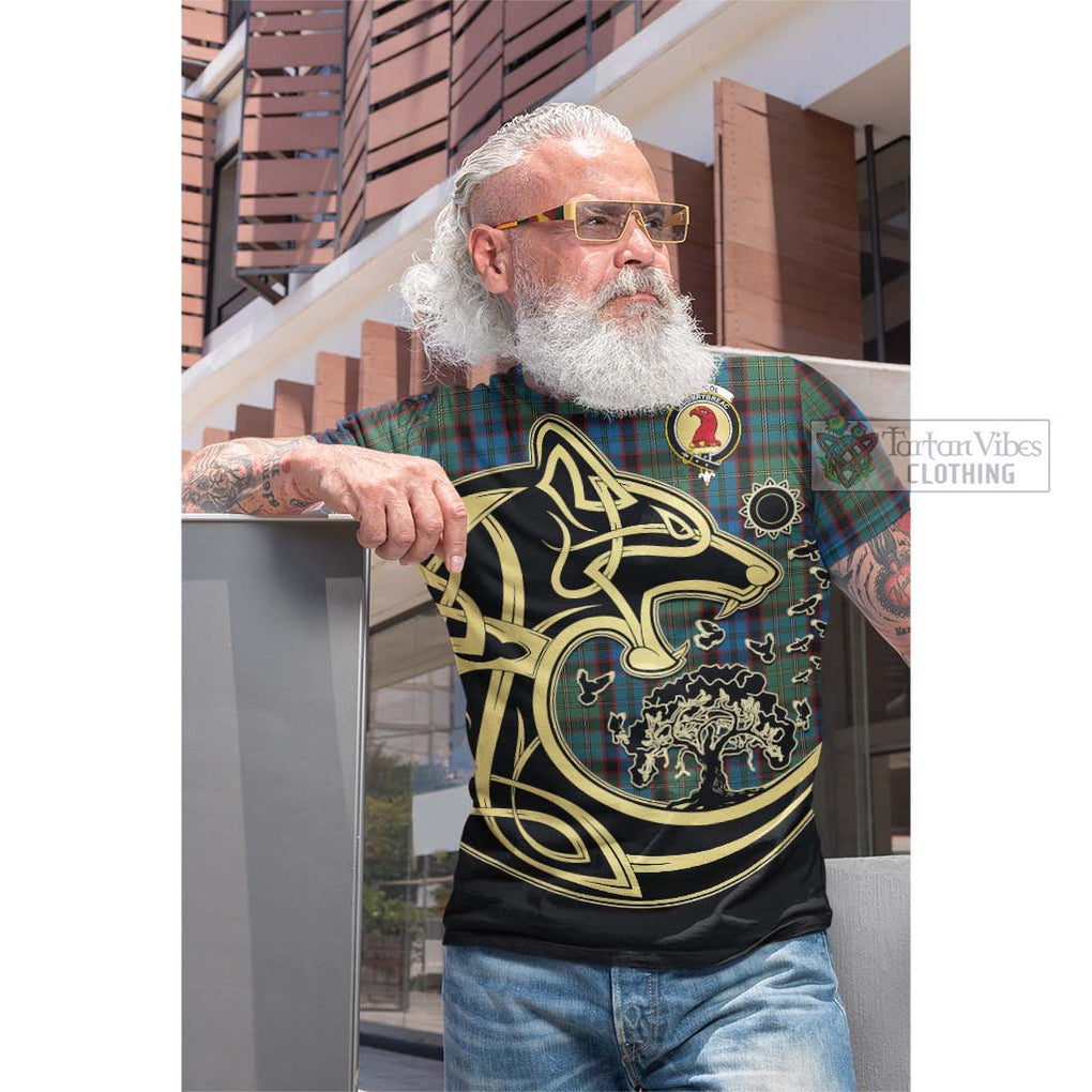 Tartan Vibes Clothing MacNicol Hunting Tartan Cotton T-shirt with Family Crest Celtic Wolf Style