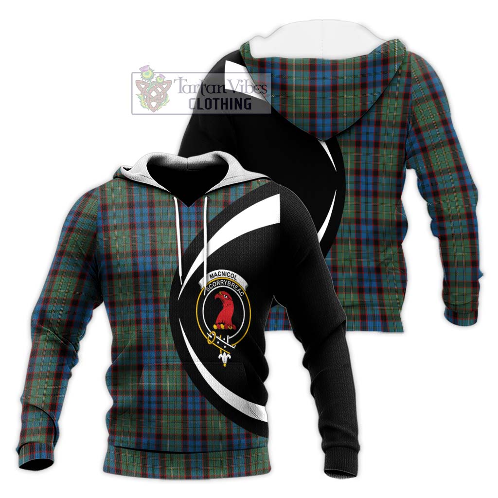 MacNicol Hunting Tartan Knitted Hoodie with Family Crest Circle Style Unisex Knitted Pullover Hoodie - Tartan Vibes Clothing