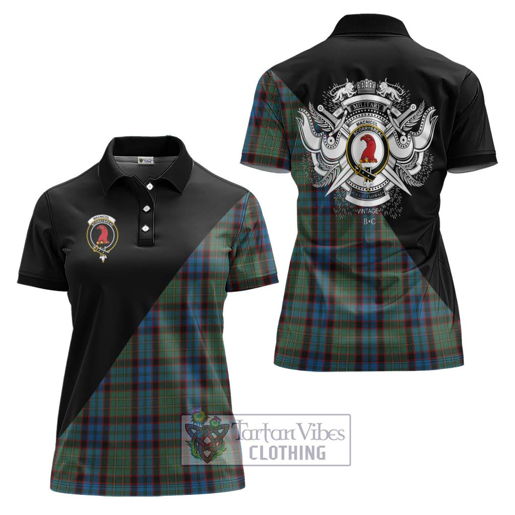 MacNicol Hunting Tartan Women's Polo Shirt with Family Crest and Military Logo Style Women - Tartanvibesclothing Shop