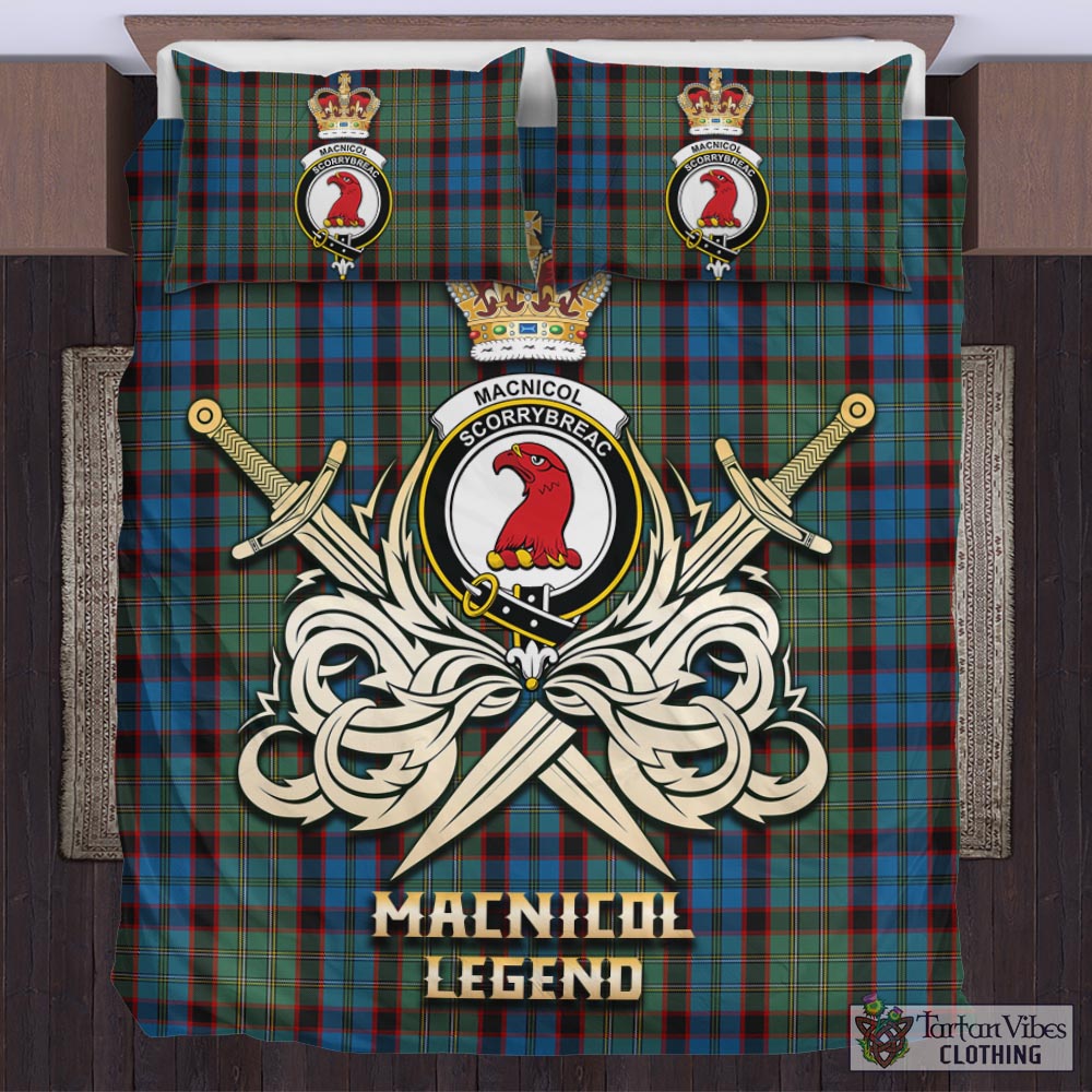 Tartan Vibes Clothing MacNicol Hunting Tartan Bedding Set with Clan Crest and the Golden Sword of Courageous Legacy