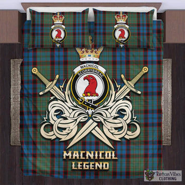 MacNicol Hunting Tartan Bedding Set with Clan Crest and the Golden Sword of Courageous Legacy