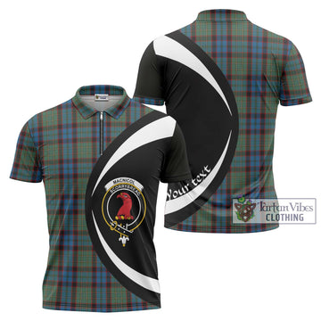 MacNicol Hunting Tartan Zipper Polo Shirt with Family Crest Circle Style