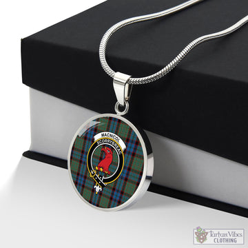 MacNicol Hunting Tartan Circle Necklace with Family Crest