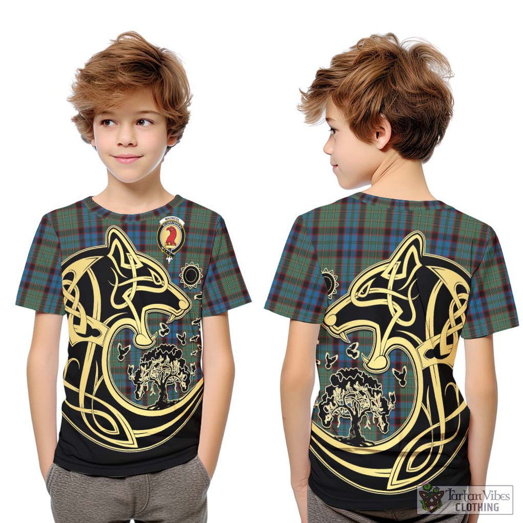 MacNicol Hunting Tartan Kid T-Shirt with Family Crest Celtic Wolf Style Youth XL Size14 - Tartan Vibes Clothing