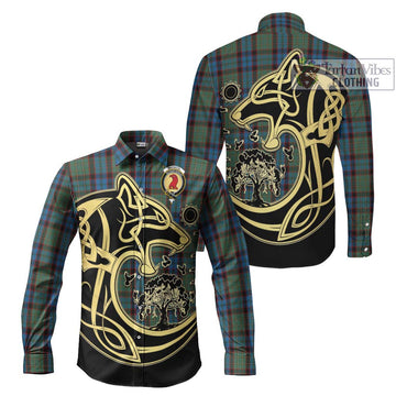 MacNicol Hunting Tartan Long Sleeve Button Shirt with Family Crest Celtic Wolf Style