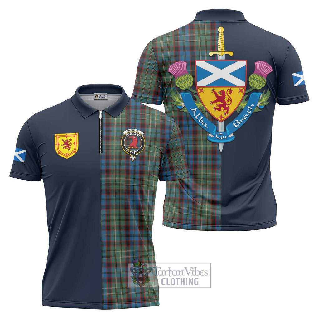 Tartan Vibes Clothing MacNicol Hunting Tartan Zipper Polo Shirt with Scottish Lion Royal Arm Half Style