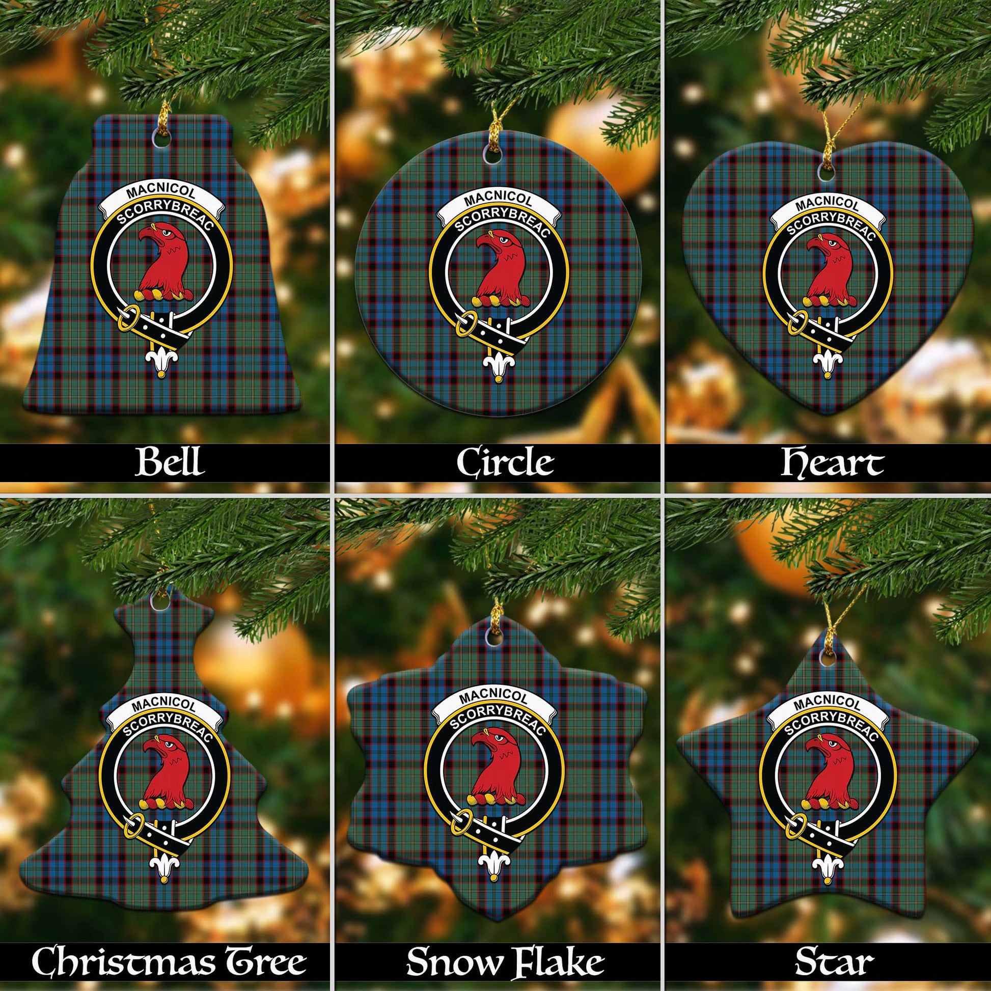 MacNicol Hunting Tartan Christmas Ornaments with Family Crest - Tartanvibesclothing