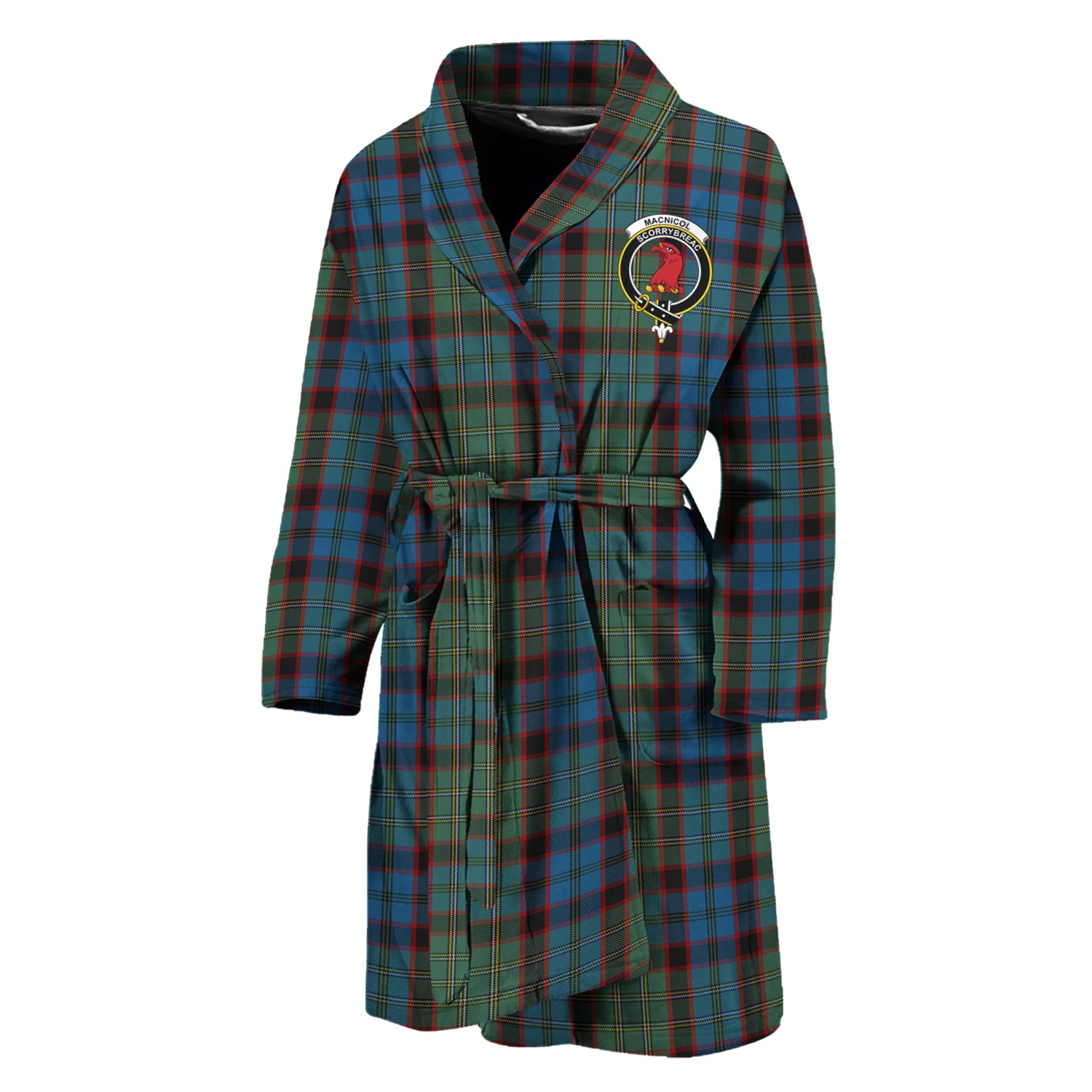 MacNicol Hunting Tartan Bathrobe with Family Crest Unisex M - Tartan Vibes Clothing