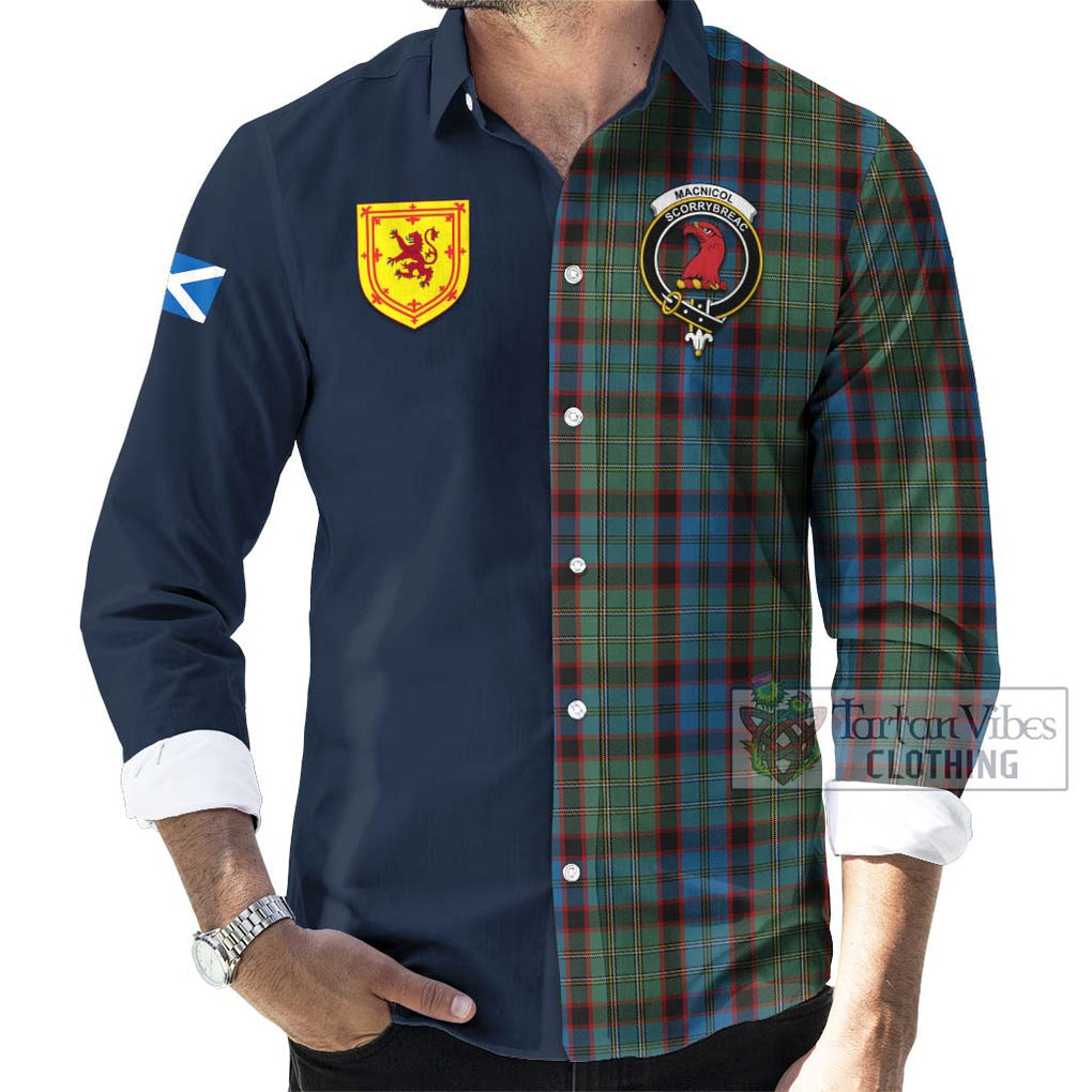 Tartan Vibes Clothing MacNicol Hunting Tartan Long Sleeve Button Shirt with Scottish Lion Royal Arm Half Style