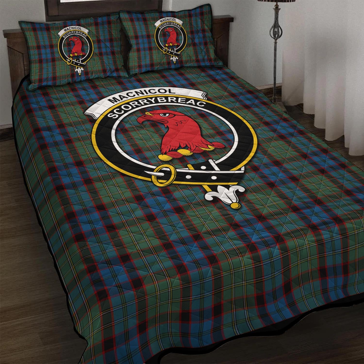 MacNicol Hunting Tartan Quilt Bed Set with Family Crest - Tartan Vibes Clothing