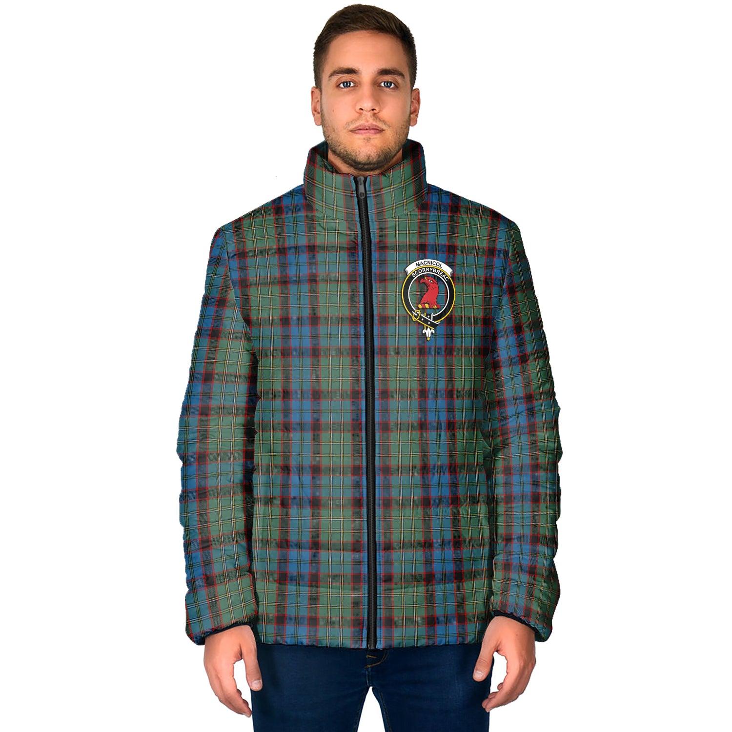 MacNicol Hunting Tartan Padded Jacket with Family Crest - Tartan Vibes Clothing