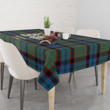 MacNicol Hunting Tartan Tablecloth with Clan Crest and the Golden Sword of Courageous Legacy